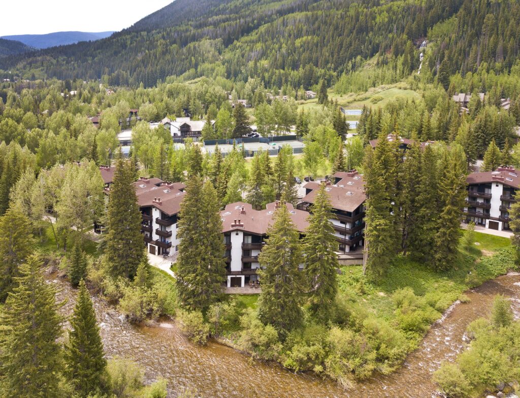 A view of condos in the summer