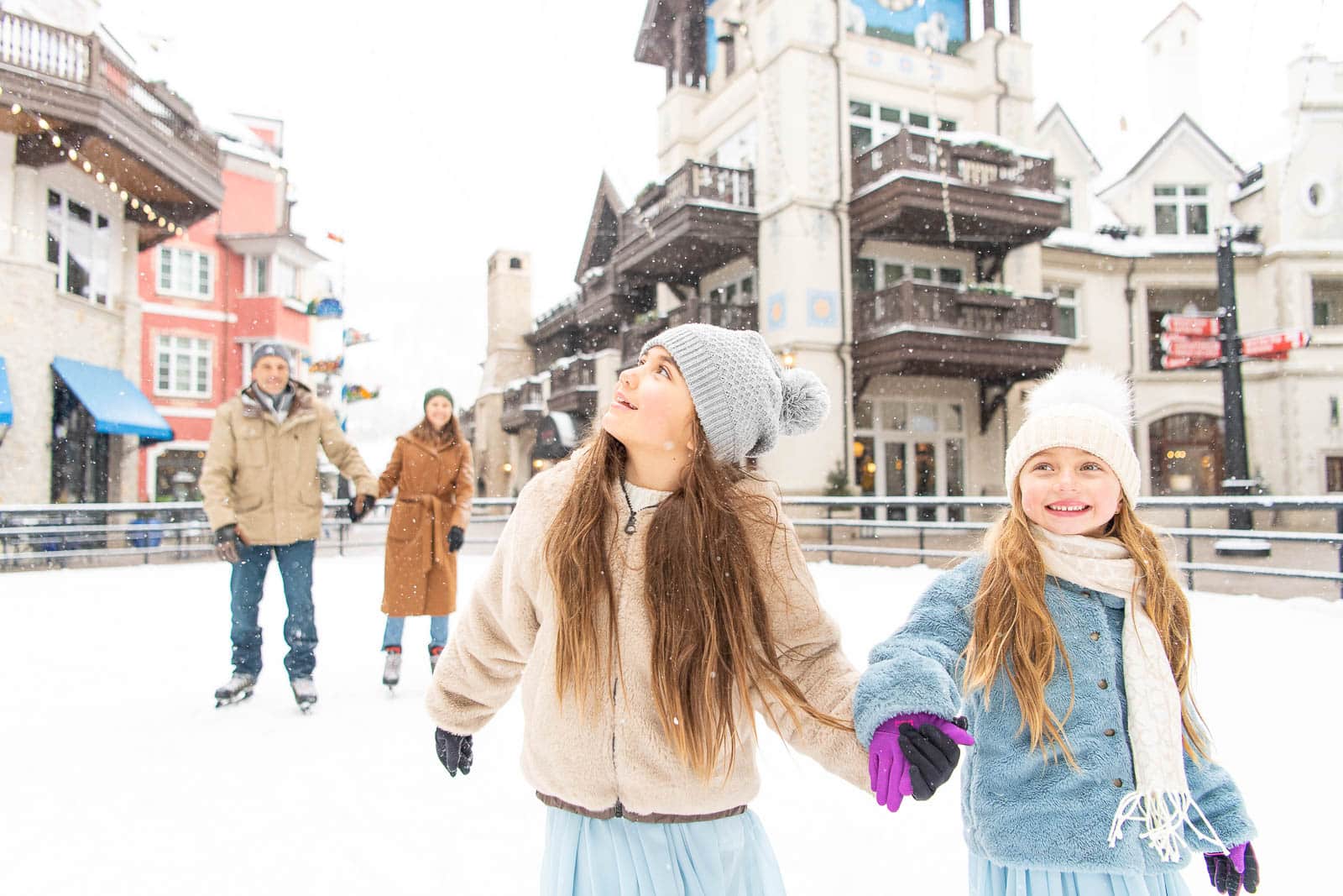 A family ice skates in Vail, Colorado