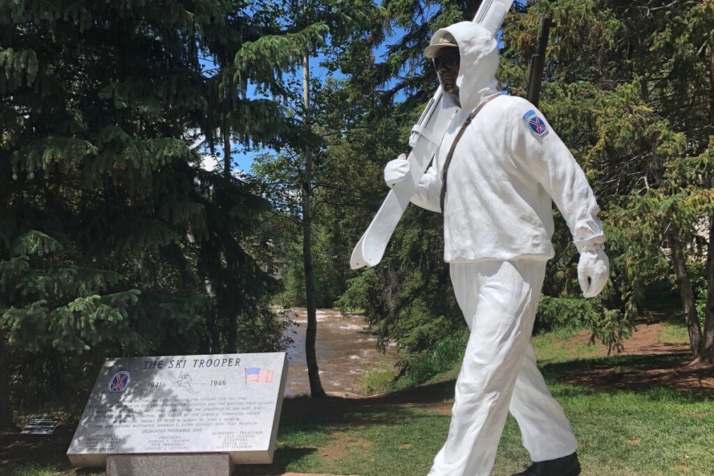 The 10th Division Statue commemorates the American ski troops who trained for war at Camp Hale, near Vail, Colorado.