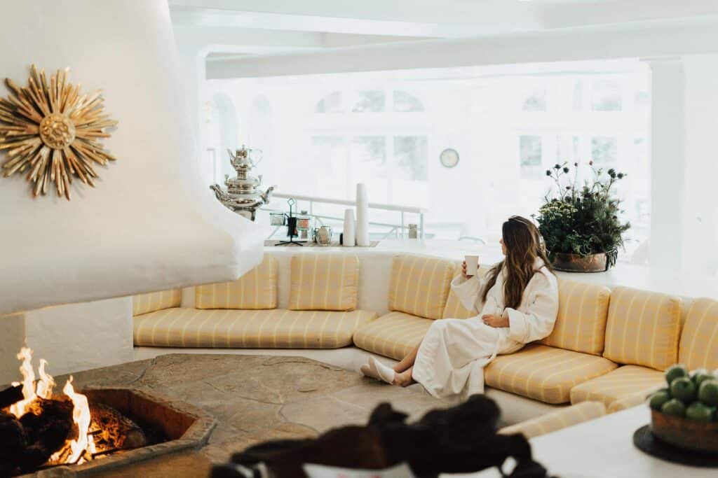 Person sitting on a couch at Sonnenalp Spa in Vail