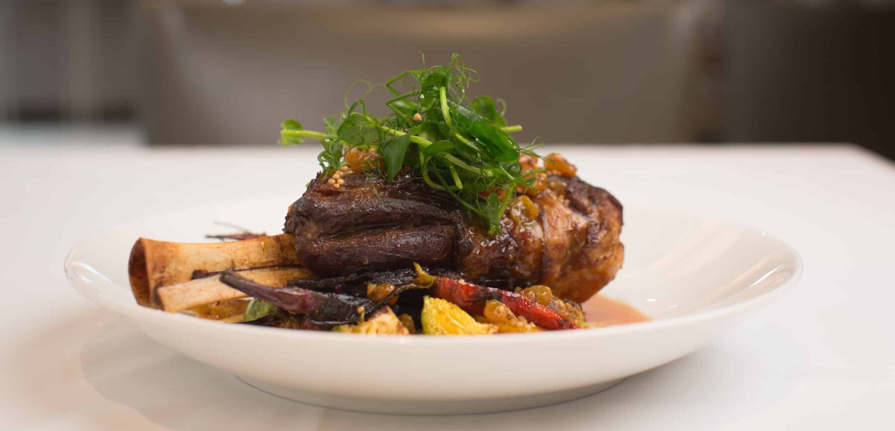 gourmet meat dish on white plate