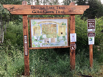 deluge lake trailhead sign