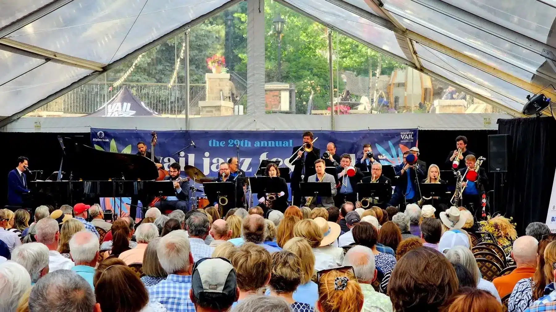 Tony-DeSare-Drew-Zaremba-Fellowship playing under a tent in summer